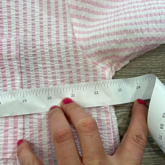 TopShop Seersucker PJ Shirt Pink Lightweight M Seersucker Short Sleeves Tees - Picture 10 of 11